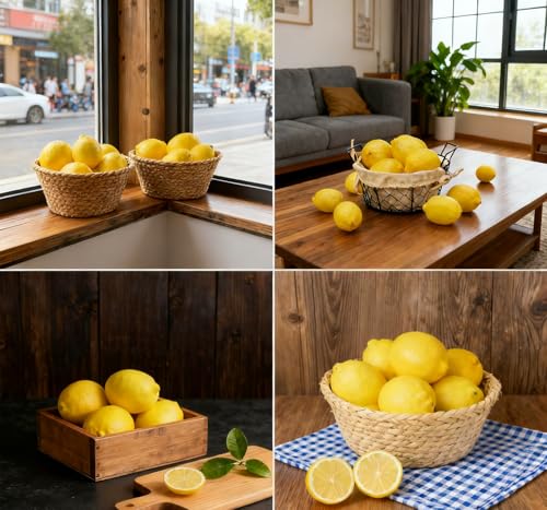 VPAFPEKG Künstliche Zitronen Deko, 12 Stück Künstliche Gelbe Zitrone, Realistische Fake Obst Zitronen, Gefälschte Frucht Zitronendeko für Urlaub Dekoration Party Tischdekoration Fotografie Requisiten
