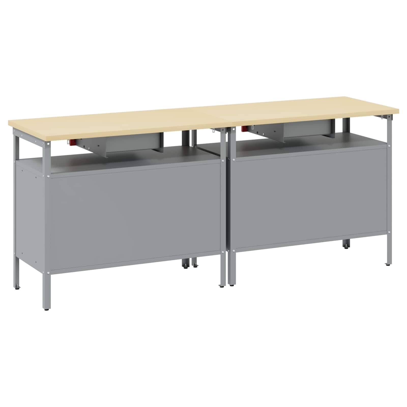 Juego de banco de trabajo de estilo industrial con estantes de metal, 2 unidades, acero con recubrimiento en polvo para taller