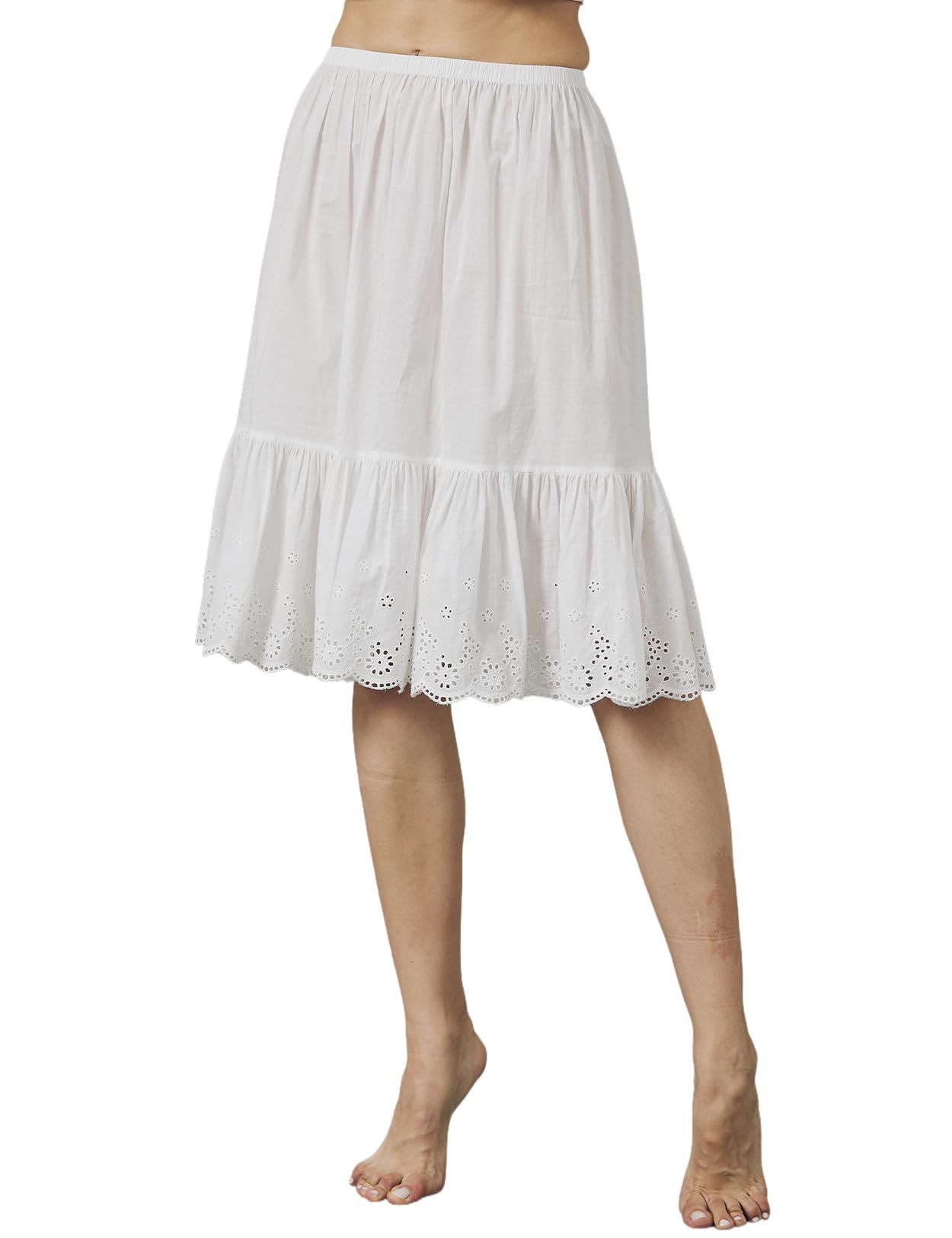 BEAUTELICATE Sottogonna Donna Lunga Sottoveste a Gonna Cotone Antistatico Mezza Gonna per Donna con Pizzo Ricamato Vita Elastica S-2XL Avorio