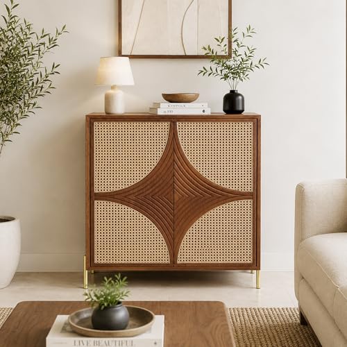 Image of The Attic Arcus Multipurpose Cabinet for Kitchen and Living Room Storage, Classy Sideboard, Solid Mango Wood, Teak Color