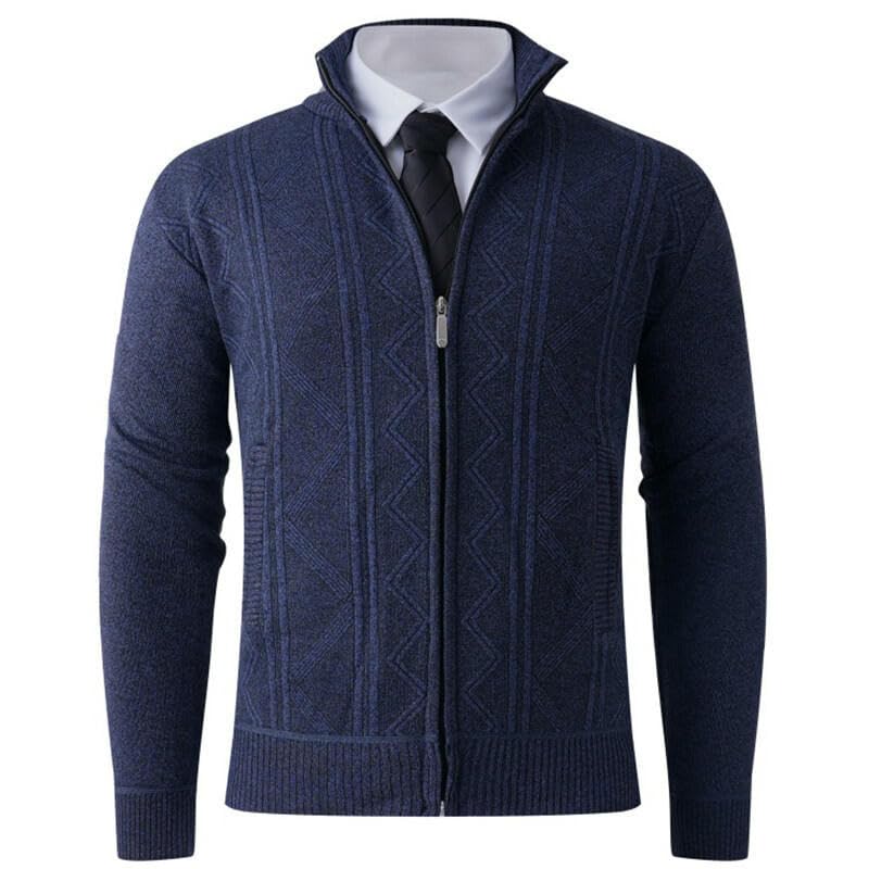 Pull en tricot à col montant homme hiver cardigan zippé chaud - 2