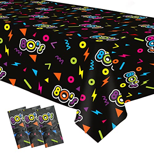 Image of 80's Party Decorations Tablecloth, Disposable 80's Theme Party Supplies Table Cover, 80s Birthday Table Cloth Decorations Supplies, 3 Pack, 54in x 108in