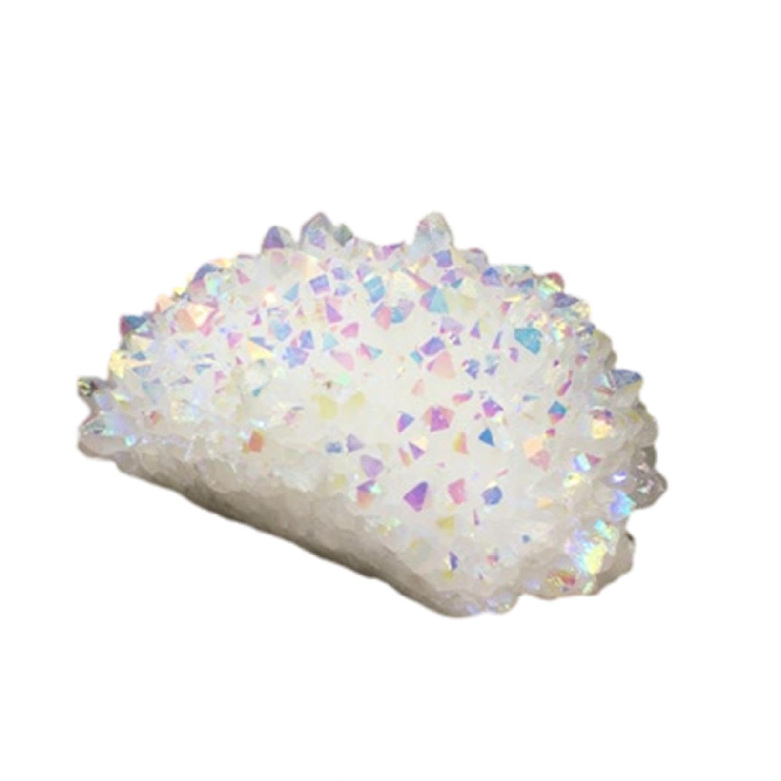 HUJWLBWF White Crystal Cluster Rough Crystal Titanium Coated Rock Geode Quartz Crystals Stone Colorful Point Home Decoration,300-400g