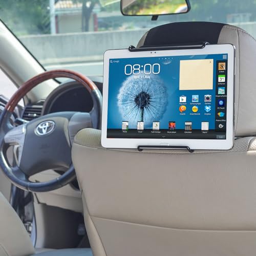 TFY Universal Car Headrest Mount Holder with Angle- Adjustable Holding Clamp for Tablets -Compatible with iPad 9th Gen - iPad Mini - iPad Air - iPad Pro - Samsung Galaxy Tab S8 - Tab A and More