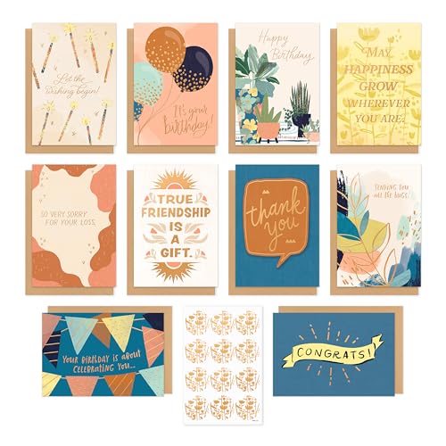 American Greetings 10-Count All Occasions Card Bundle with Envelopes- Birthday, Congrats, Support, Friendship, Thank You, and Sympathy