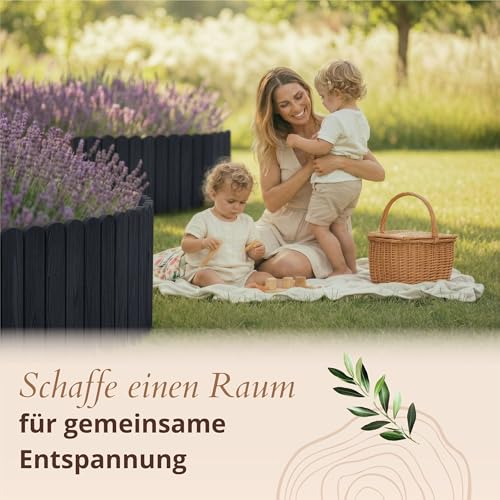 Floranica Beetumrandung Beeteinfassung 40 x 200 cm Anthrazit Rasenkante Holz Gartenzaun Holzzaun Flexibler Rollborder