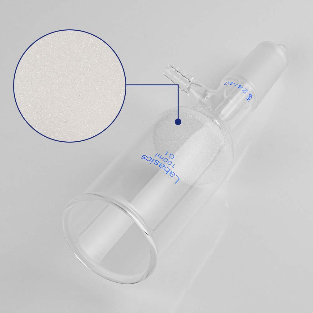 Labasics Borosilikat Glas Büchner Filtertrichter mit Grob Fritte (G1), 46mm I.D, 80mm Tiefe, Buchner Filtering Funnel mit 24/40 Standard Taper Innengelenk und Vakuumverzahnte Tubulation (100ml)