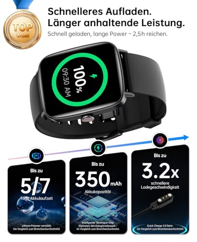 Smartwatch Herren 1.85" 2 Armbänder Metallrahmen für Samsung Android iOS – Ansicht 6