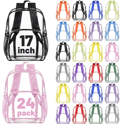 Image of Amylove 24 Pcs Clear Backpack for School Bulk, Transparent PVC | Heavy Duty PVC See Through Bookbag for Stadium Events, schools, offices and security approved events