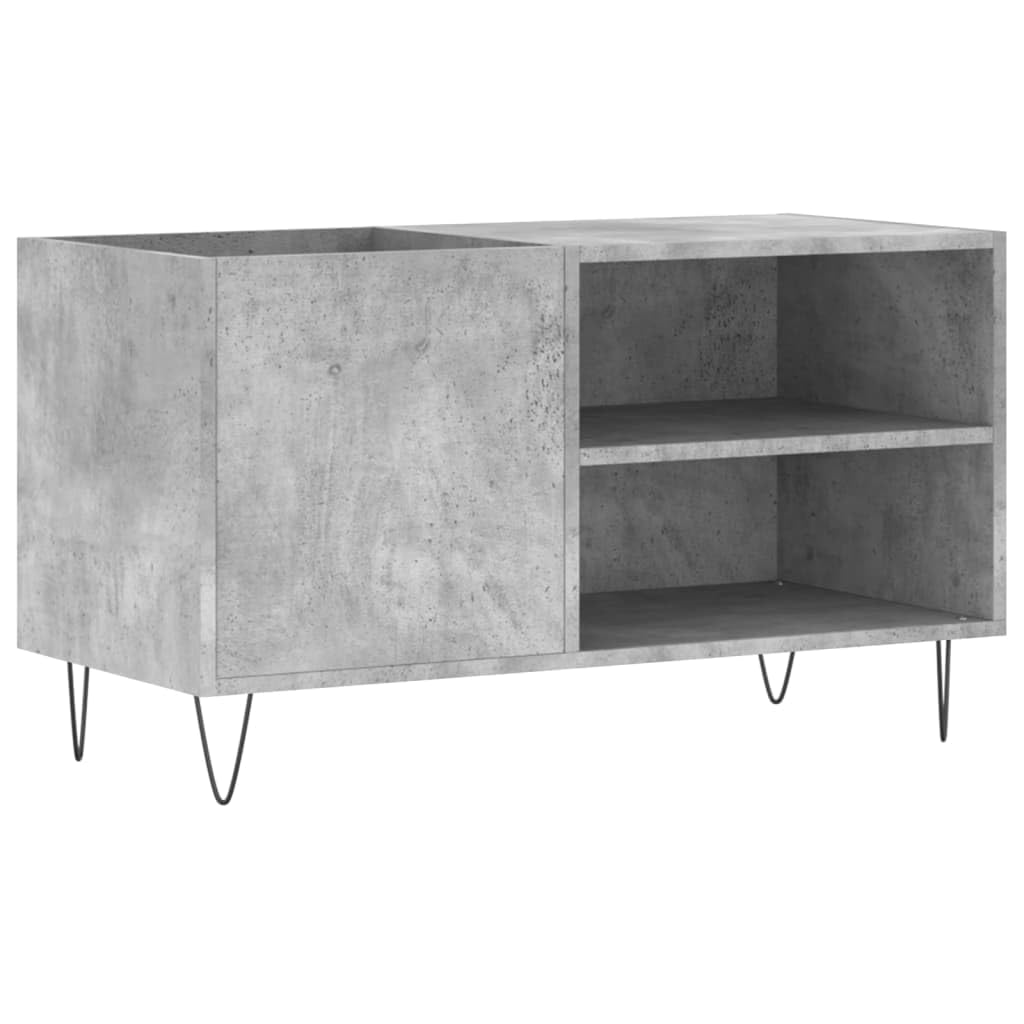 Vidaxl Concrete Grey Modern Engineered Wood Record Cabinet In – Spacious Music Storage For Vinyl Lp Records With Sturdy Iron Feet