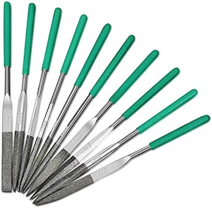 Fatmingo 10 Piece Precision Diamond Needle File Set 120 Grit Hardened Nickel Coated Jewelers Files for Filing Metal Ceramic Glass Stone Jewelry 4x160mm