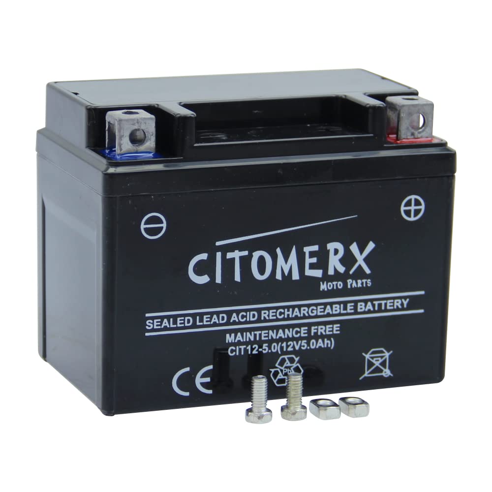 Batterie wartungsfrei 12V 5AH YB4L-B, YTX4L-BS, YT4L-B kompatibel mit Peugeot Speedfight 2 50 LC DD WRC 307 2005