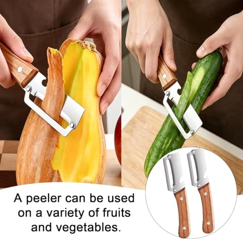 Image of Vegetable Peeler with lid Stainless Steel Blade Peeler Multipurpose Kitchen Peeler Fruit Potato sabzi Peeler Ergonomic Wooden Handle Rust Resistant Heavy Duty Tool Precision Cutting Easy Peeling (2)