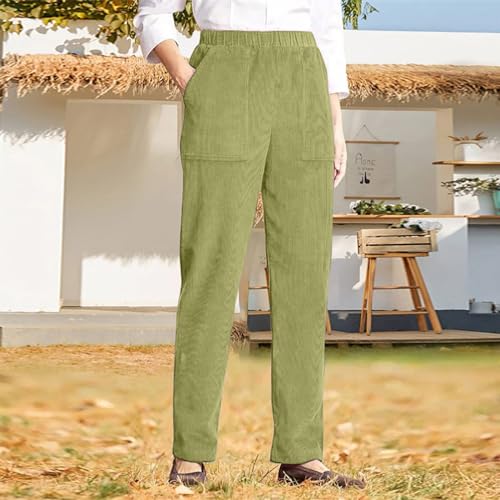 High Waisted Corduroy Pants for Women Elastic Vintage Straight Wide Leg Pants Comfy Lounge Work Trousers with Pocket3