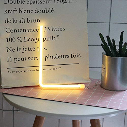 Image of ENUOLI Warm White Neon Alphabet Sign Night Lights LED Letters Neon (L) | Art Lights Wall Decor Light up Marquee Words for Baby Room Home Bar Club Decoration Wedding Birthday Party Christmas