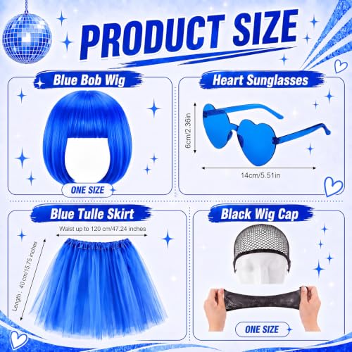 Image of 24 Pcs 6 Sets Wigs Tutus Glasses for Women Costume,Royal Blue,Straight