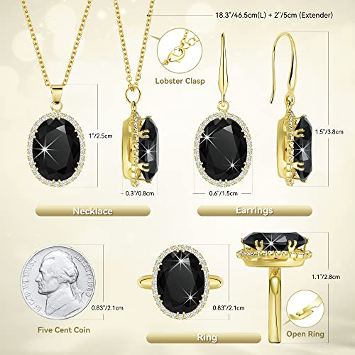 Linawe Black Diamond Crystal Necklace Ring Earring, Gold Jewelry Sets For Women, Pendant Chain Necklace Adjustable Ring Dangle Earrings, Rhinestone Birthstone Wedding #TOP3