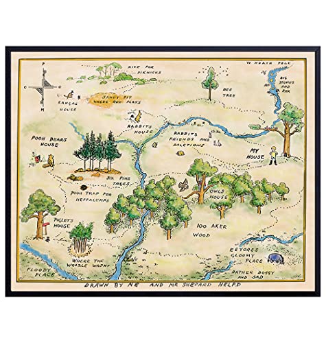 Image of Winnie Pooh Nursery Decor - LARGE 11X14 - Toddler Baby Room Wall Art - Little Boys Bedroom Decor - Baby Shower Decorations - Vintage Hundred Acre Wood - Kids Wall Art - Girls Room Decor