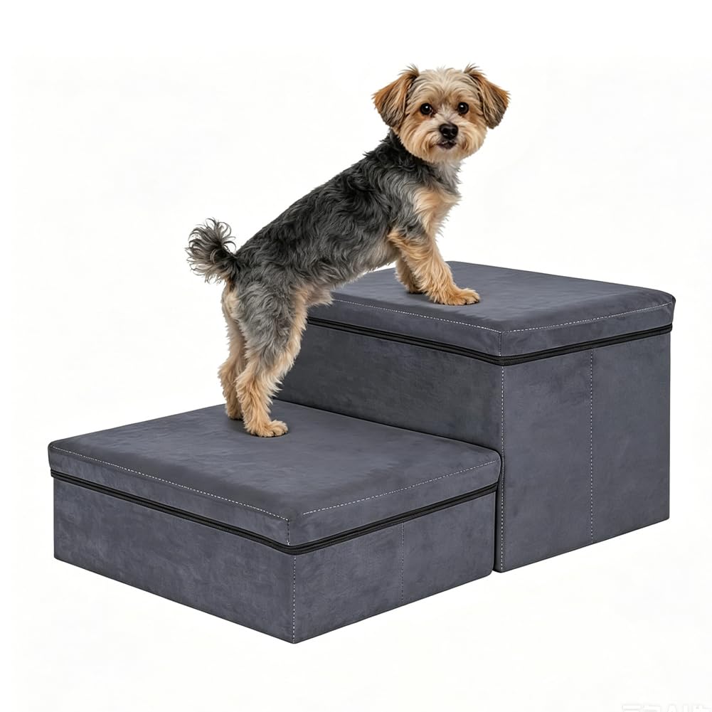 Scale per animali domestici, gradini per scale, con vano portaoggetti, pieghevole, portata massima 50 kg, scala per animali domestici per letto e divano (2 livelli)