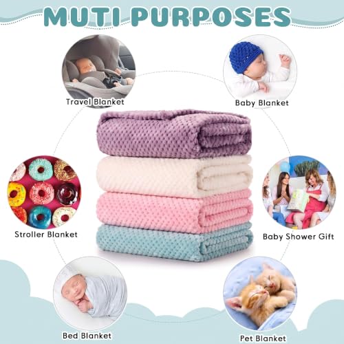 Image of Reginary 4Pcs 30x40 Baby Blanket Fuzzy,Light Blue, Pink, Beige, Purple | Waffle Flannel Baby Throw Blankets, Warm Nursery & Crib Blankets, Girl & Boy Newborn Infant