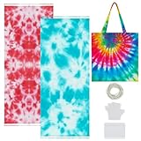 Silkfly 4 Pcs Cotton Items for Tie Dye, White Cotton Turkish Beach Towels and Tote Bags Tie Dye Kit for Large Groups Summer DIY Project