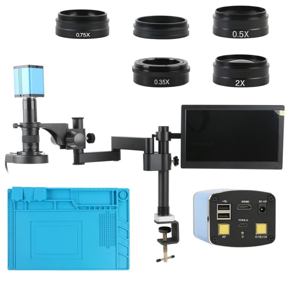 Kit di accessori per microscopio 1080P AutoFocus IMX307 Misura videomicroscopio Fotocamera 120X 180X 200XC Obiettivo di montaggio Staffa di serraggio regolabile per riparazione del telefono Vetrini p