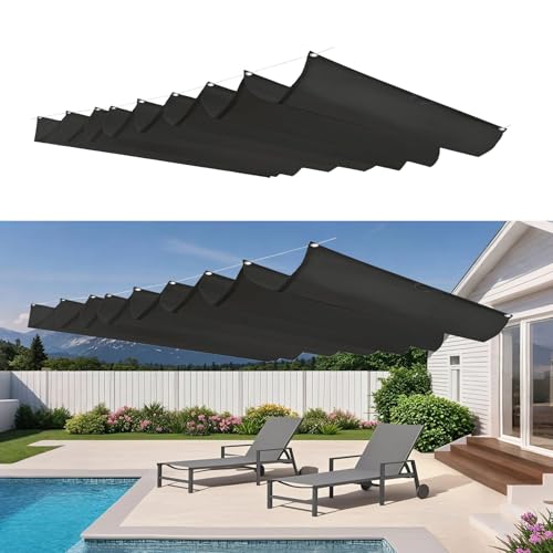 Voile d'ombrage vague rétractable 2x5m noir imperméable pour pergola