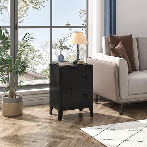 Image of MIOCASA Metal Locker Nightstand with Doors and Shelves, 22.44 inch H Kids Bedside Table, Modern Storage Cabinet Side Table for Home Office