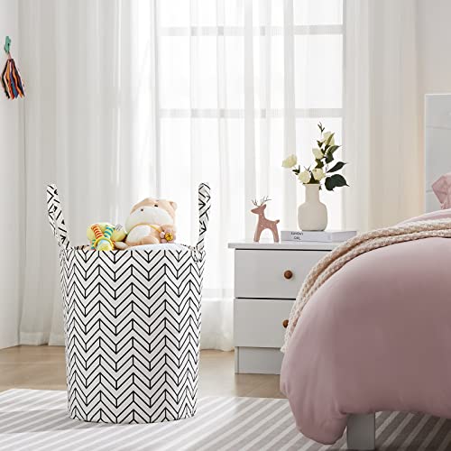 Image of Baby Laundry Basket Nursery Hamper with Long Handles, Black Geometry