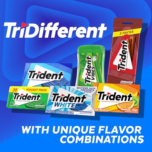 Image of Trident Vibes Sugar Free Chewing Gum, Peppermint Rush Gum, Regular Size, 40 Piece Bottle