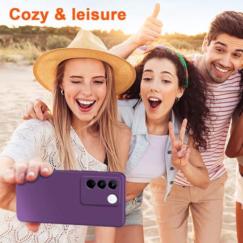 Image of DIZORO Microfiber Candy Case Compatible for Vivo V27 5G Smooth Touch Cushion Liquid Soft Silicone Gel Rubber Phone Cases Non-Slip Full Body Protective Shockproof Back Cover (Voilet)