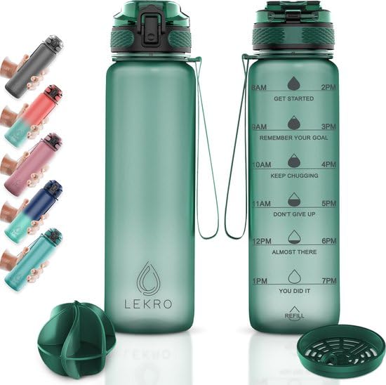 Bouteille d'eau avec marqueurs de temps gourde de motivation avec boule de shake 1L