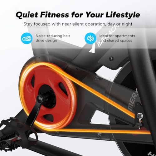 Image of Merach Magnetic Exercise Bike for Home Gym, Low Noise | Stationary Bike with Soft Seat Cushion, Indoor Workout Bike with 350 lbs Weight Capacity, Fitness App with Courses