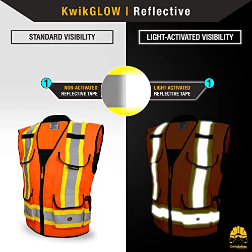 Kwiksafety - Charlotte, Nc - Godfather Safety Vest [Cushioned Collar] Class 2 Ansi Osha High Visibility 9 Pockets Reflective Heavy Duty Mesh Vis Construction Industrial Surveyor Men/Orange Large #TOP2