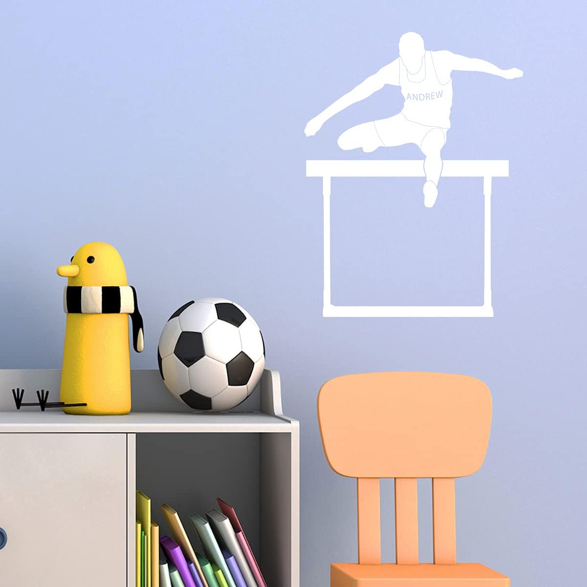 VWAQ Personalized Mens Hurdle Wall Decal Customized Kids Room Decor - CS84 (31" H X 23" W, White)