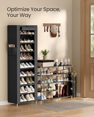 Image of SONGMICS 10-Tier Shoe Rack, Shoe Storage Cabinet with Dustproof Cover, Free-Standing Storage Organizer for Closet, Entryway, Hold 20 Pairs of Shoes, for Sneakers, High Heels, Black URXJ034BH01