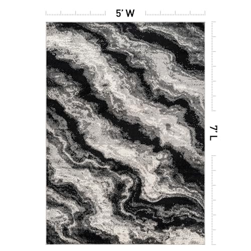 Tapete Rugshop 5' x 7' Negro y Gris Mármol miniatura 2