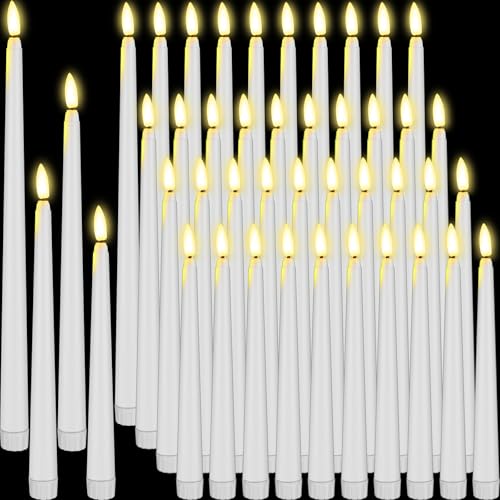 Image of Rossesay 48 Pcs Flameless LED Taper Candles Battery Operated Candles 4 Sizes of 8.5'', 9.65'', 10.83'', 12.8'' Flameless Candlesticks Flickering for Halloween Christmas Church Wedding(White)