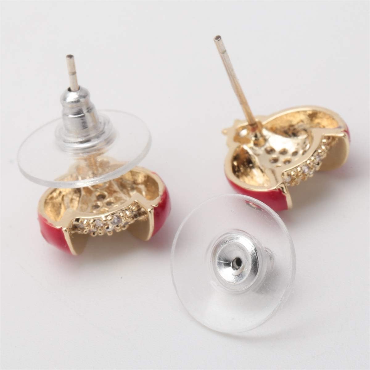 YACQ Women's Ladybug Stud Earrings - Lead & Nickle Free - Enamel & Crystal Jewelry - 1/2 Inch - Red - Image 4