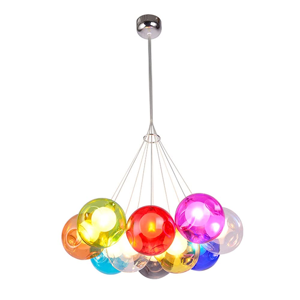 Glass Lampshade Chandelier, Spherical Color Glass Pendant Light Modern Glass Hanging Light Round Ceiling Lamp for Living room bedroom dining room kitchen, G4 LED Bulbs, Warm White 3000K, Not Dimmable