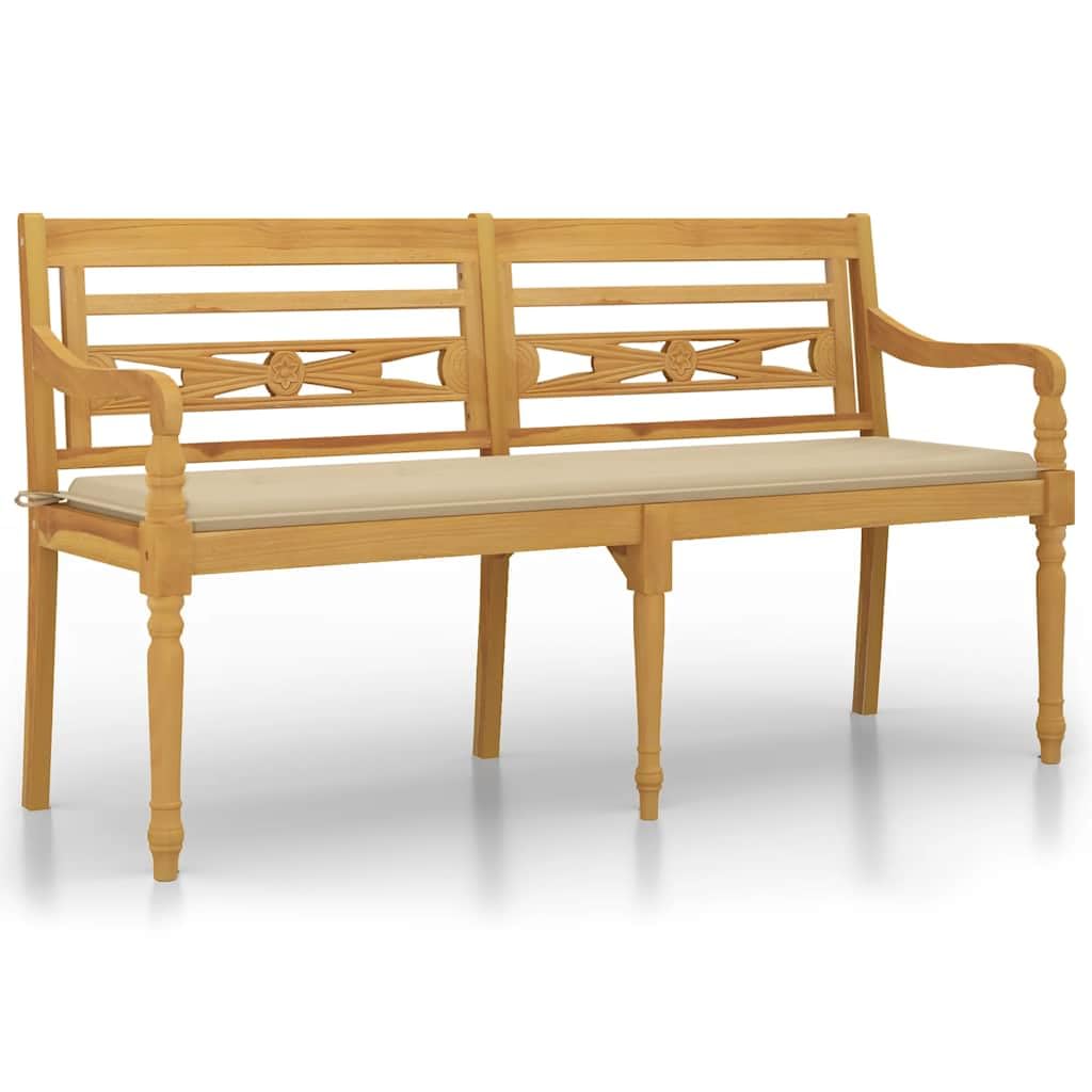 Fengshui Batavia ławka z beżową poduszką 150 cm lite drewno tekowe
