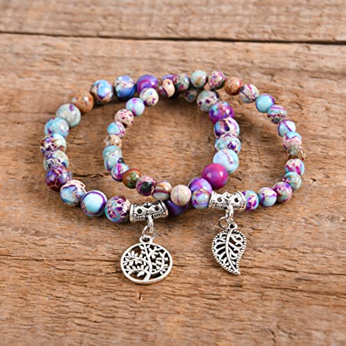 Image of YGLINE Tree of Life Yoga Healing Stone Bracelets,Multilayer Lotus Chakra Stone Reiki Bracelet Sets,Anxiety Crystal Natural Stone,for Women Stress Relief