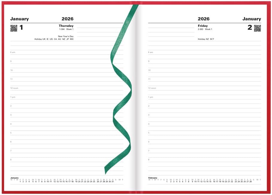 Letts of London® 2026 Standard Daily Planner, 12 Months, January to December, Day-Per-Page, A5 Size, 8.25" x 5.875", Perfect Binding, Leather-Look Cover, English, Burgundy (C10XBY-26)