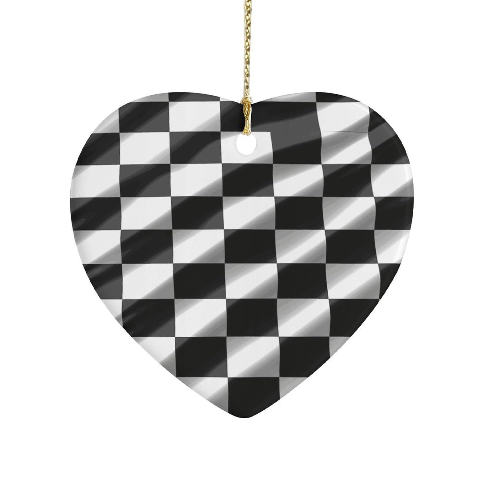 Fekiloot Style Black White Race Checkered Flag Ceramic Ornament Home Decor Keepsake