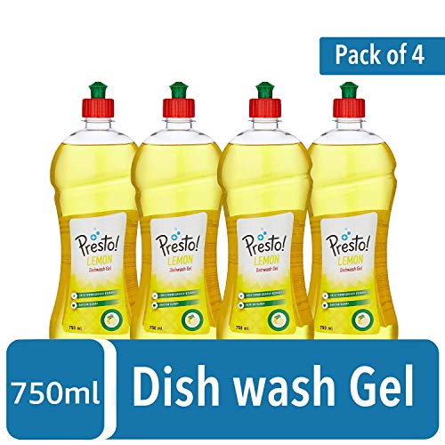 Image of Amazon Brand - Presto! Dishwash Gel | Lemon | 3 Litre | 750 ml x 4 Bottles | Dishwash Liquid | Cuts Through Grease | Safe on Hands