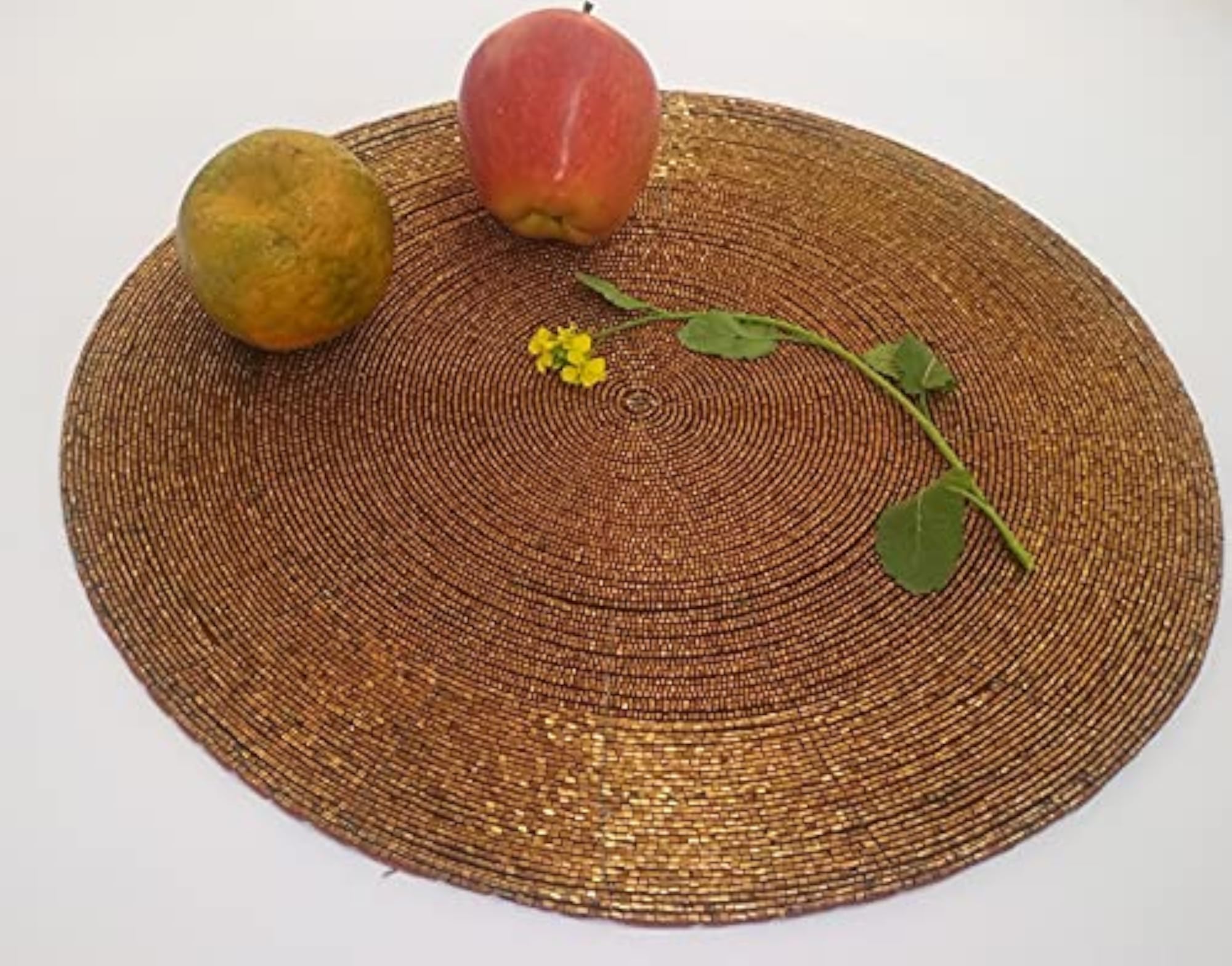 Decorative Big Size Round Handmade Beaded Copper Placemat