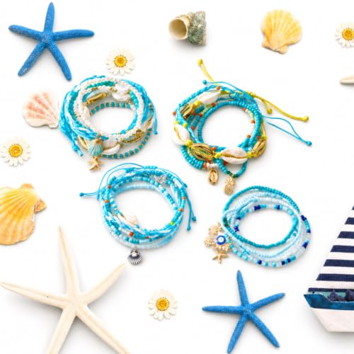Image of Junkin 22 Pcs 4 Sets Multilayer Beach Anklet Bracelets for Women Boho Bead Seashell Anklets Girls Trip Gift Hawaiian Beach Seashell Starfish Ocean Foot Nautical Jewelry Gifts