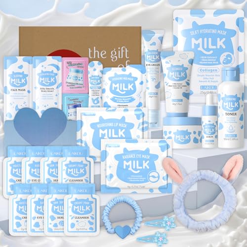 LAIKOU Skincare Set 26Pcs Luxury Milk Face Care Kit with Niacinamide & Hyaluronic Acid for Smoothing & Moisturising Women Teenage Girls Friend Daughter Christmas Birthday Pamper Gift Travel Sized