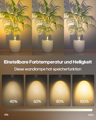 GOODEA Kabellose Spotlight Aufladbar Wandstrahler Innen mit 3000mAh Akku, 3 Farben Dimmbar Wandspot mit Timing Fernbedienung, Weiß Akku Wandleuchte für Bilderbeleuchtung Pflanzenbeleuchtung [1er Set]