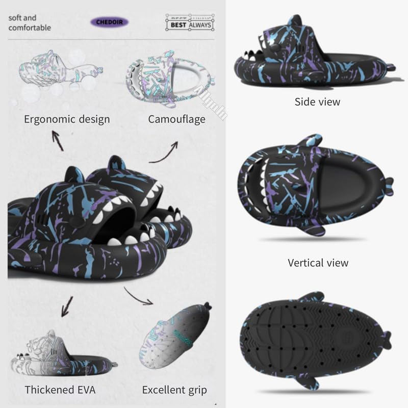 Image of allgala Shark Slides for Women Men and Big Kids Novelty Soft Slippers Open Toe Shark Sandals Cushioned Slides Beach Pool Shower Cruise Slippers with Comfy Cushioned Thick Sole